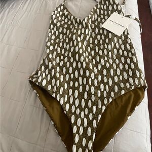 Mara Hoffman Green and White Geometric One Piece Swimsuit